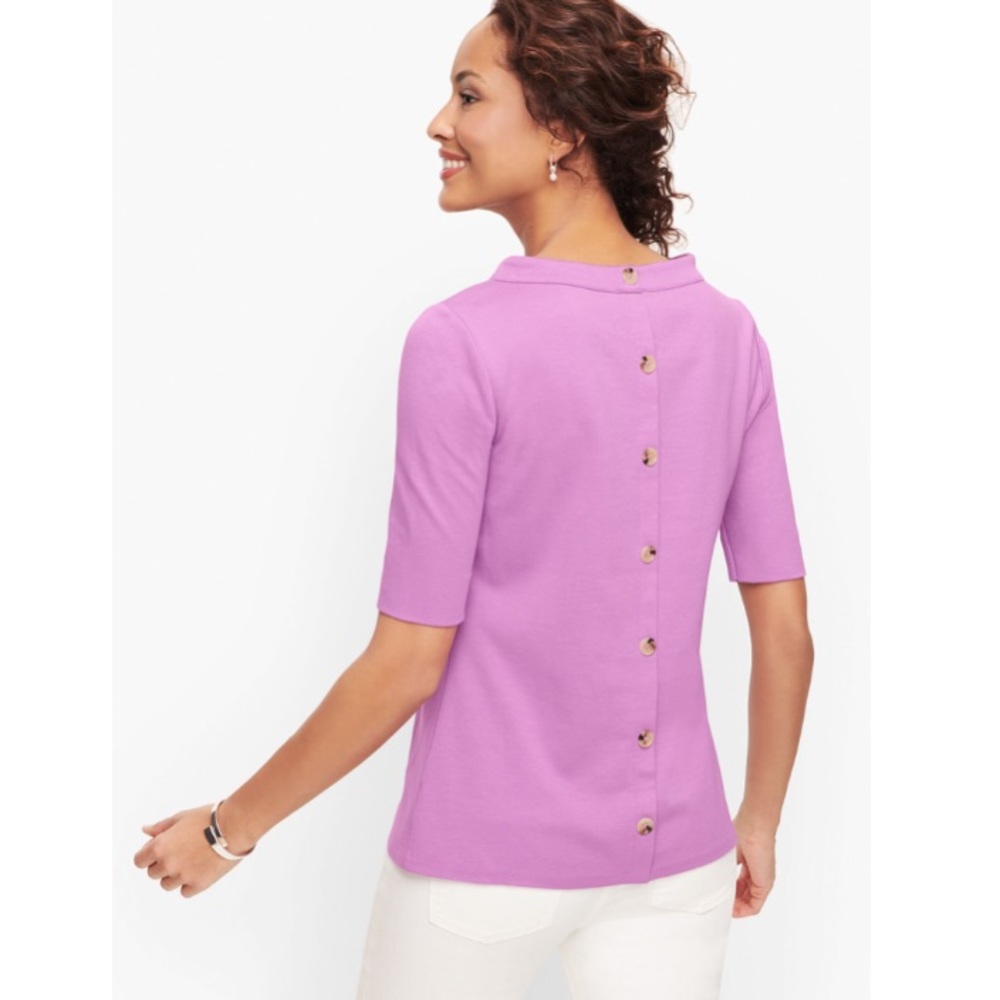 TALBOTS | KNIT MOCKNECK TOP BUTTON BACK